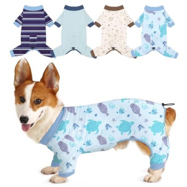 Imagem de Bienbee Pijamas para cães, pacote com 4 roupas fofas macias para filhotes, pijamas para cães, pijamas, pijamas, roupa ajustável, respirável e elástica para cães pequenos, médios e grandes, meninas e