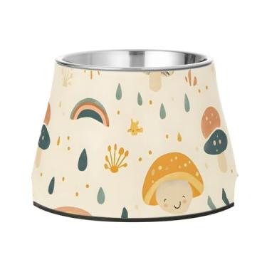 Imagem de SEHANY Tigelas para cães de ervas e cogumelos antiderrapante de aço inoxidável com fundo de borracha para evitar tombamento, tigelas elevadas para comida e água quadriculadas para cães e gatos