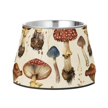 Imagem de SEHANY Tigelas para cães de ervas e cogumelos antiderrapante de aço inoxidável com fundo de borracha para evitar tombamento, tigelas elevadas para comida e água quadriculadas para cães e gatos