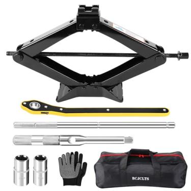 Imagem de BCJCLTS Jack de tesoura para carro de 3 toneladas (3 kg) – Kit de ferramentas portátil para macaco de pneu equipado com kit de chave cruzada atualizado, kit de substituição de macaco de pneu portátil