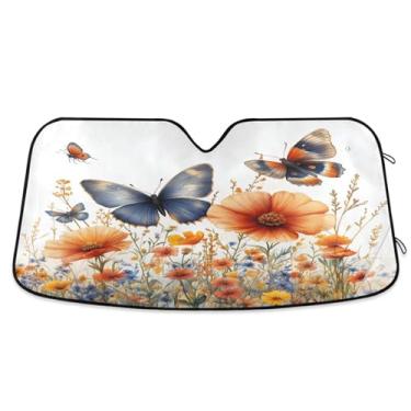 Imagem de ATTX Wildflowers Butterflies Para-brisa Carro Para-brisa 139.7 cm x 70.1 cm Escudo Solar Universal com Proteção UV, Persiana de Janela Frontal Auto Dobrável para Sedans SUVs Caminhões #200