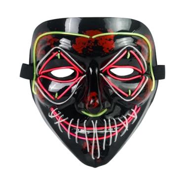 Imagem de Luwint Máscara de LED para o Dia das Bruxas - Máscara assustadora brilhante com 3 modos de iluminação para fantasia, cosplay, festa rave, carnaval, Azul/Rosa/Verde, tamanho �nico