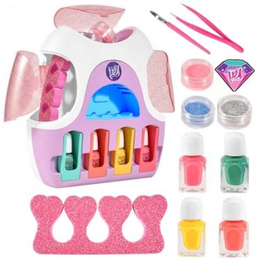 Imagem de Kit Manicure Infantil com Secador UV que Funciona Esmaltes Glitter Adesivos de Unha