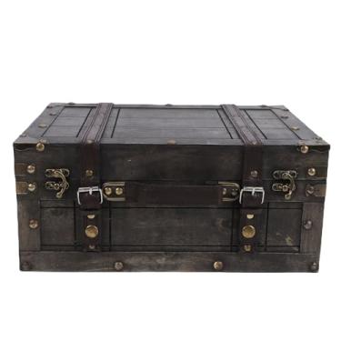 Imagem de Yunir Baú de Tesouro de Madeira, 13,6 X 9,4 X 6,1 pol., Caixa de Armazenamento de Madeira Com Tampa, baú Decorativo para Lembranças, Mala Vintage, Caixa Portátil, Adereços de (Retro Cinza Grande)
