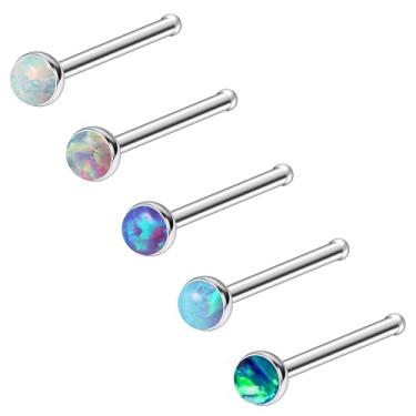 Imagem de Ruifan Anéis de nariz ASTM F136 de titânio 18 G, 20 G, 22 g, cor mista, redondo, opala para nariz, parafuso, em forma de L, joia de piercing corporal hipoalergênica para mulheres 1,5 mm, 2 mm, 2,5 mm