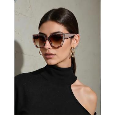 Imagem de Óculos de sol femininos vintage olho de gato para mulheres, armação grande, dirigir, viajar, usar ao ar livre, Marrom