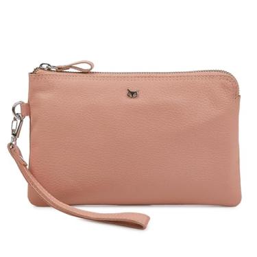 Imagem de Wise Owl Accessories Carteira feminina de couro legítimo e clutch para chaves de celular com compartimentos para cartão de crédito, Napa rosa bebê, Carteira clutch de pulso