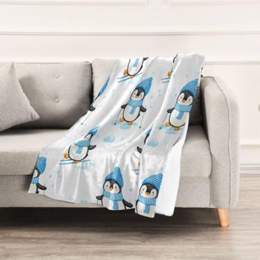 Imagem de Wassud Cobertores e mantas de Natal 152 x 228 cm cobertor de pinguins de inverno para sofá, cobertor quente de lã de pelúcia aconchegante para cama, sofá, cadeira, decoração de casa