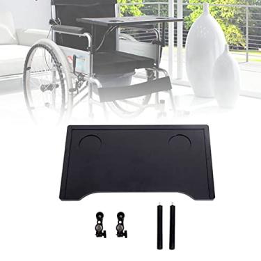 Imagem de YYBOES Bandeja para cadeira de rodas, mesa de plástico antiqueda, bandejas universais de colo para cadeira de rodas, mesa adequada para cadeiras de rodas motorizadas manualmente ou elétricas com dois