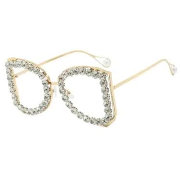 Imagem de JRLLFD Óculos de sol femininos de luxo, armação grande, masculino, proteção UV400 (dourado transparente)