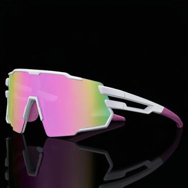 Imagem de Óculos de sol esportivos polarizados para homens e mulheres, proteção UV, ciclismo, condução, óculos de sol, pesca, softball, beisebol (branco rosa)
