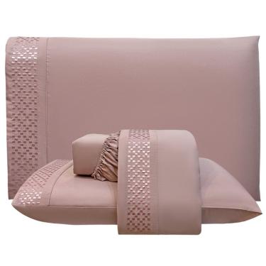 Imagem de Jogo De Lençol Casal Quadratto Bordado 300 Fios Micropercal Toque De Algodão 4 Peças - Rose - 100% Poliéster