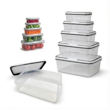 Imagem de Kit 5 Potes Herméticos Premium para Geladeira – Organizadores Quadrados com Vedação, Sem BPA, Perfeitos para Frutas, Legumes e Refeições (490ml a 2900ml) - Premium®