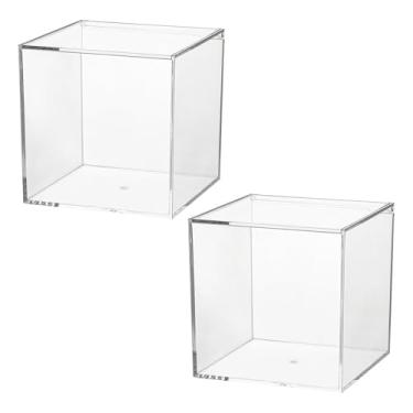 Imagem de Dayaanee Caixa de acrílico com tampa, pacote com 2 caixas quadradas transparentes de 15 cm × 15 cm × 14 cm, cubos quadrados para doces, lembrancinhas, café, casamento, festa, joias
