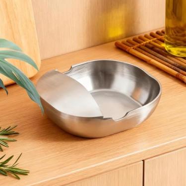 Imagem de Descanso de colher de cozinha com uma base de tigela de aço inoxidável leve, um acessório de suporte de colher de cozinha doméstico para frutas, molhos, sopas e assados