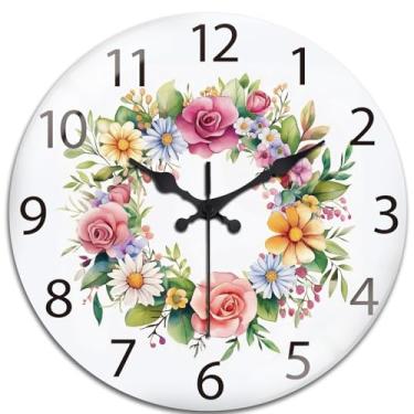 Imagem de peacoblue Relógios de parede, grinaldas operadas por bateria, relógio de parede redondo de vidro de 30 cm, sem tique-taque para cozinha, sala de estar, sala de jantar, quarto e banheiro, acessórios de