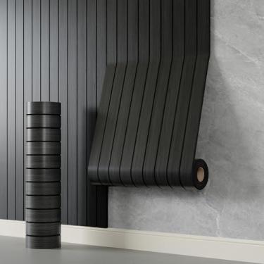 Imagem de YLL YLL Painel de parede de ripas de PVC descasque e cole 299.7 cmx 39.9 cm Painel de ripas de grão de madeira preta sintética papel de parede autoadesivo Painéis de parede 3D à prova de som