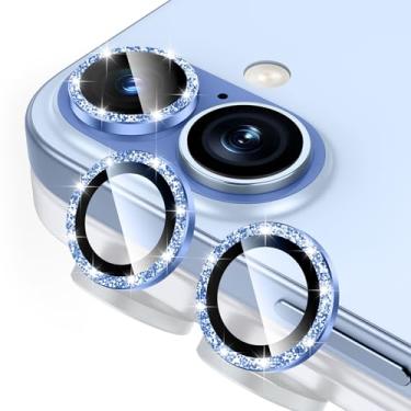 Imagem de Tccvayar Protetor de lente de câmera para iPhone 17 - com bandeja de instalação, vidro temperado 9H [antiarranhões] [Ultra HD transparente] Capa de câmera de anel individual de metal (glitter azul)