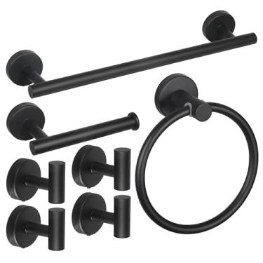 Imagem de Vasphire Conjunto de 7 peças de ferragens de banheiro preto fosco - Toalheiros SUS para banheiro montado na parede, acessórios modernos incluem barra de toalha e anel de 15,7 polegadas, suportes de