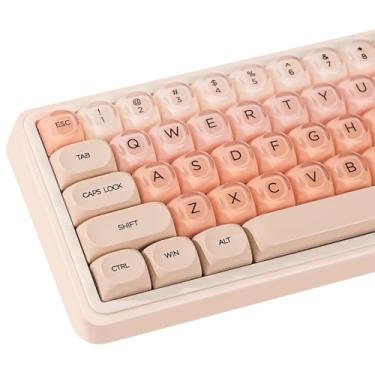 Imagem de COOMICKEY Teclas PBT, teclas personalizadas rosa gradiente 60 65 75 100 por cento, conjunto de capas de teclas fofas translúcidas foscas, 130 teclas, perfil MOA para teclado mecânico