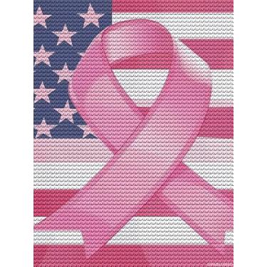 Imagem de UPABLUNSO Fita de conscientização do câncer de mama kits de pintura de diamante para adultos broca completa arte de diamante para decoração de casa de parede 30 x 40 cm