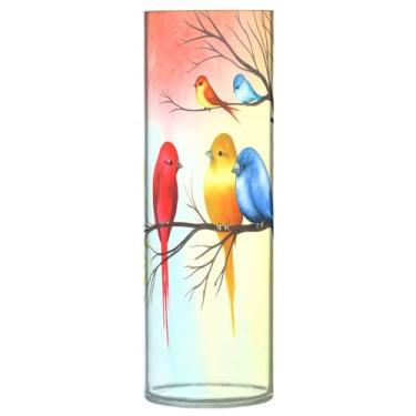 Imagem de JUZIHAI Vaso de pintura de ramo de pássaro para flores 9,9 cm x 30 cm cilindro de plástico moderno vaso de flores para centro de mesa de casamento decoração de casa