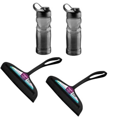Imagem de Conjunto de 2 Rodo Plástico Multiuso Preto com Raspador 18cm + 2 Garrafa Squeeze Sport Fit 500 ML Preta