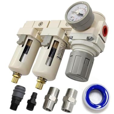 Imagem de YSIL Filtro de ar NPT de 3/20.3 cm, filtros de ar duplos, compressor, separador de água, regulador de pressão, combo de elemento de latão de 5 mícrons (drenagem semiautomática)