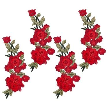 Imagem de letsinstyle 4 peças de remendos longos de flores rosas, 29 x 12 cm, remendos de peônia bordados retrô, remendo de reparo de costura de rosa vermelha para gola de costura faça você mesmo, jaqueta de