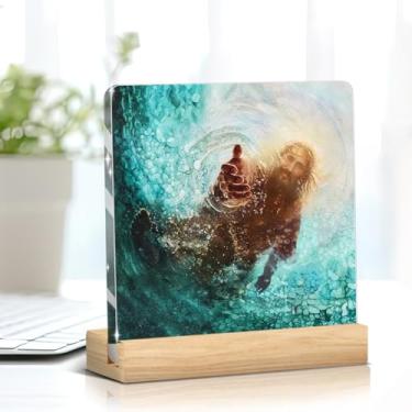 Imagem de Placa acrílica Mão de Deus, Jesus Salva Pedro, presentes de agradecimento para mesa, prateleira, escritório, sala de estar, quarto, decoração