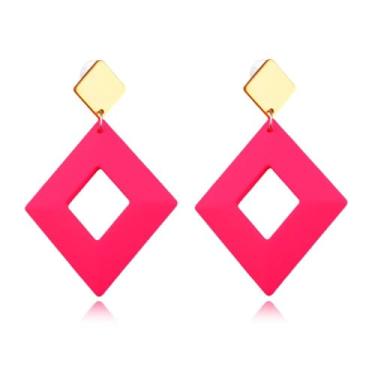 Imagem de Brincos quadrados com pingente de gota para mulheres, rosa choque, hipoalergênicos, presentes de aniversário de Natal para melhor amiga, presente de aniversário para irmãs, brincos retangulares