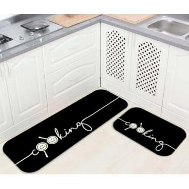 Imagem de Kit 3 Tapetes de Cozinha Antiderrapante Látex Estampas(Cooking Black)
