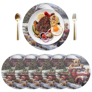 Imagem de Conjunto de 6 tapetes de Natal para caminhões e filhotes, 38 cm, lavável, jogo americano de jantar de PVC, para mesa de jantar, mesa de cozinha