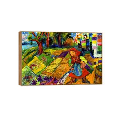 Imagem de BMZFYBS David Burliuk Famosas impressões em tela de arte de parede prontas para pendurar. Mulher com rega. Pintura de moldura de madeira para decoração de sala de estar 20 x 30 cm 8 x 12 pol