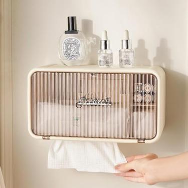 Imagem de Organizador de Banheiro com Porta Papel Higiênico, Plástico PET e PP, Creme, 15,5x12,5x28cm, Design Translúcido com Compartimento Lateral e Prateleira Superior