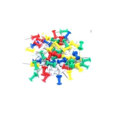 Imagem de Kit de Tachinhas Tipo Lança Coloridas, Aço e Poliestireno, 50 Alfinetes, 2,1cm Comprimento, 30g