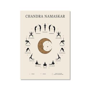 Imagem de Impressão em tela de ioga Membros de Yoga Poses de Yoga Impressão Sol e Lua Saudação Fitness Zen Chakra Afirmações Espiritual Wall Art Decor (SKU1,40.6x61.0 cm = (40x60 cm), sem moldura)