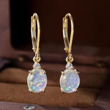 Imagem de Um par de brincos com opala de fogo verde de corte redondo, com um estilo boêmio vintage, adequado para uso diário e acessórios de festa, moderno e versátil, 0.7 inches * 0.7 inches, Cobre, Sem pedra