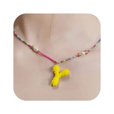 Imagem de ZShireeyBlackey Colar de contas coloridas com inicial para mulheres, colar de letras de bolhas personalizado com miçangas para meninas, gargantilhas boêmias, joias e presentes, Resina, Sem Pedra