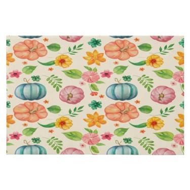 Imagem de Wassud Tapete de porta de flores de abóbora 61 x 89 cm, tapete de área lavável antiderrapante com suporte de borracha, tapete macio e macio para sala de estar, quarto, entrada, entrada