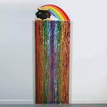 Imagem de Fun Express Cortina de porta com franjas metálicas arco-íris metálicas de 100 cm x 5 cm Dia de São Patrício