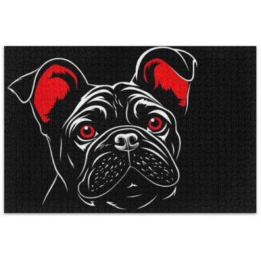 Imagem de Quebra-cabeça engraçado buldogue preto para adultos 500 peças elefante branco quebra-cabeças legais para adultos desenho animado animal