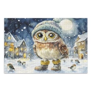 Imagem de Quebra-cabeças de coruja azul neve 500 peças, peças grandes para adultos, noite de jogo