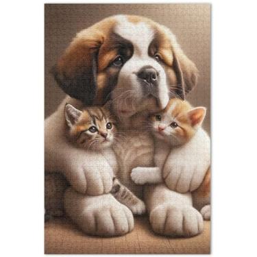 Imagem de Quebra-cabeça de cachorro fofo personalizado para animais de estimação e gatos 500 peças para adultos flor pintura animal Prime Puzzles Game Puzzle Gifts, 51 x 35 centímetros