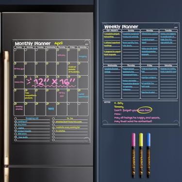 Imagem de JJPRO Calendário apagável a seco não magnético para geladeira, calendário mensal transparente, conjunto semanal de tábua de refeição - começa no domingo, calendário transparente reutilizável de 30,5 x