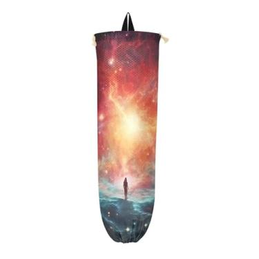 Imagem de Nebula and Stars Grocery Bag Dispensador de parede, suporte de saco de plástico para armário, organizador de sacolas de compras de parede