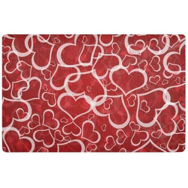 Imagem de TSENQUE Tapete personalizado com corações de dia dos namorados, tapete de boas-vindas fofo, decoração de varanda frontal para entrada de casa 81 x 50 cm