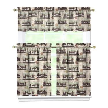 Imagem de Tapesb Conjunto de 3 peças de cortina de cozinha rústica para decoração de janela pequena engraçada sobre a pia essenciais para decoração de cozinha, quarto, lavanderia, 69,8 x 91,4 cm