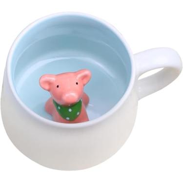 Imagem de Caneca fofa 3D animal cerâmica café xícara de chá com alça, estatueta de animal feita à mão copo de cerâmica para café, chá, porco leiteiro