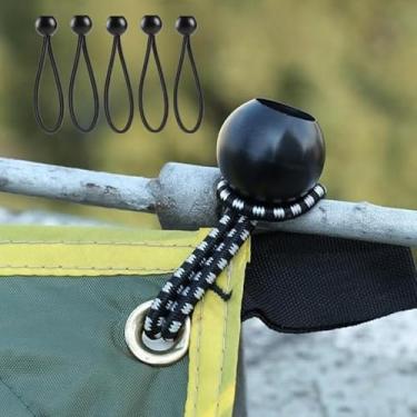 Imagem de Laços elásticos de lona com alças elásticas de corda de choque para barraca de dossel e acampamento cabos de amarração ajustáveis resistentes, preto